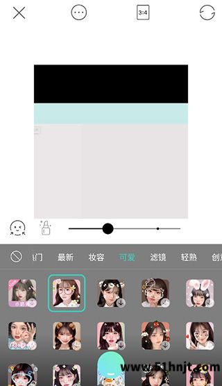 Faceu激萌表情包贴纸和滤镜选择界面