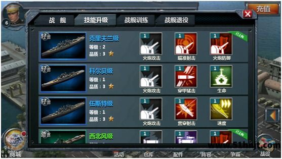 战舰帝国码头技能升级战舰列表