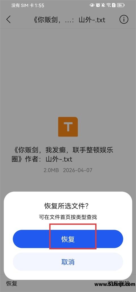 QQ浏览器确认恢复已删除文件