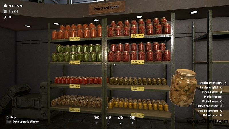 地堡整理腌制食品货架与各类物资摆放数量