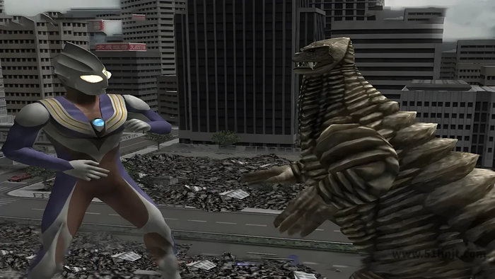 奥特曼格斗进化重生 城市废墟中的对战画面