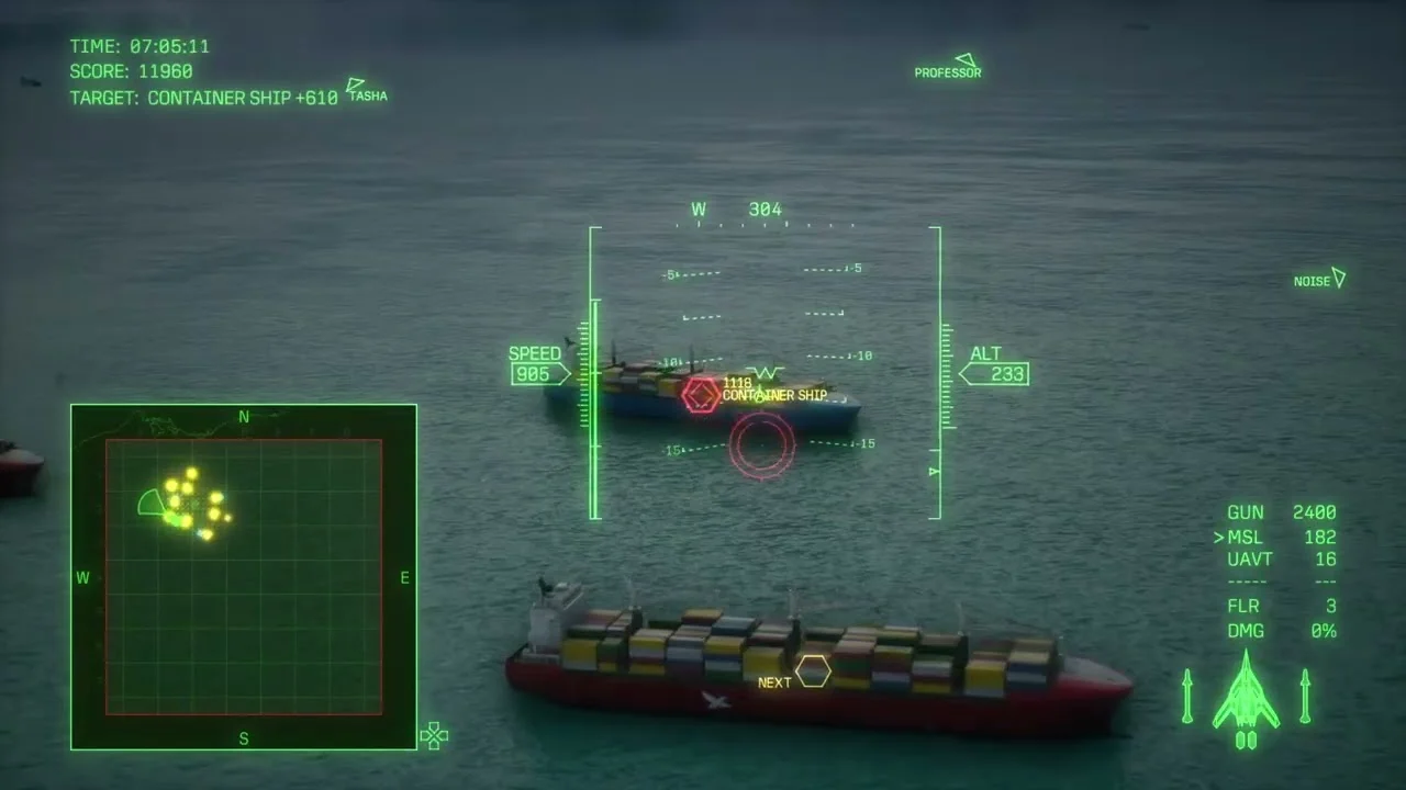 皇牌空战8第16关海面集装箱船分布与目标查看画面