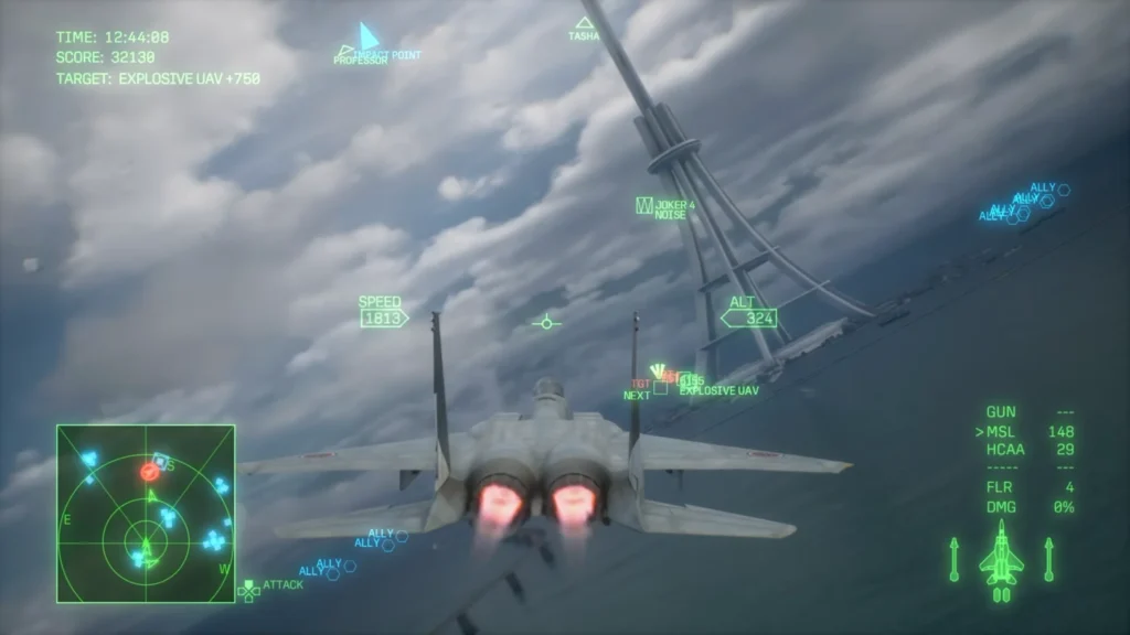 皇牌空战8第16关在太空电梯附近锁定并追击EXPLOSIVE UAV